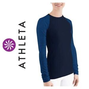 NWOT Athleta UPF50+ Swim Shirt Rash Guard Top Navy Crewneck Long Sleeve Size S